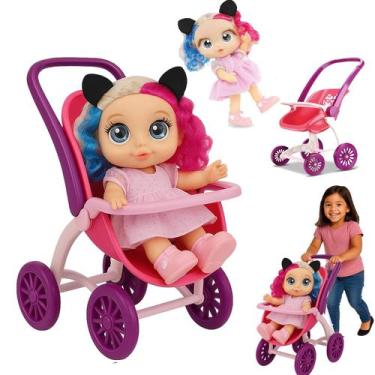 Imagem de Kit Carrinho Boneca + Andyzinha Cabelos Coloridos Acessórios - EINSTOK