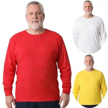 Imagem de Kit 3 Camisas Masculina Manga Longa Plus Size Malha Fria - Genérico, G