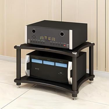 Imagem de RAJYQODIS Rack de componentes de áudio resistente, suporte de mídia AV grande espaço de armazenamento com pinos de absorção de choque, suporte de leitor de CD para casa/escritório/vídeo/teatro (preto