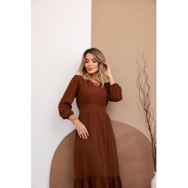 Imagem de Vestido Longo Feminino Manga Longa Tecido Viscolinho - Vilma Valentti,