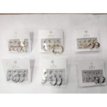 Imagem de Kit 4 pequenos Brincos femininos folheados de zircão Brincos Argola - 