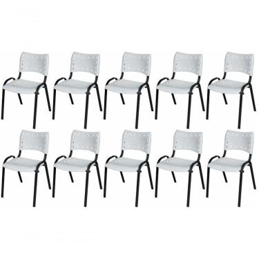 Imagem de Cadeira Iso Base Preto Escola, Escritório Branco - Kit 10 Un