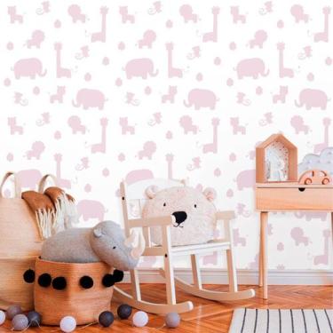 Imagem de Papel de Parede Altocolante Baby Safári Branco e Rosa 250 - Geral