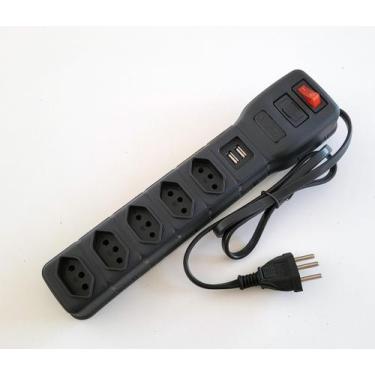 Imagem de Filtro de Linha 5 Tomadas NBR e 2 USB Fusível com cabo USB x Tipo C - 