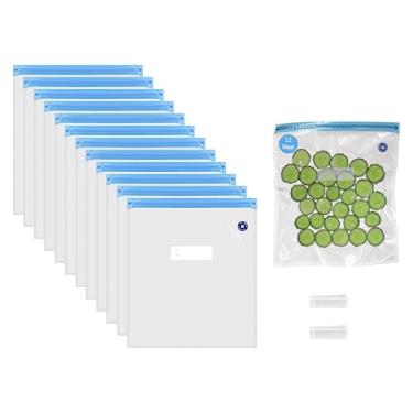 Imagem de Basicwise Conjunto de 12 sacos de armazenamento de alimentos herméticos e resseláveis, reutilizáveis e herméticos, solução conveniente e durável para frutas, legumes frescos, refeições cozidas e