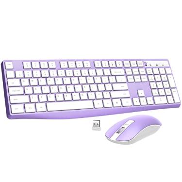 Imagem de Combo de teclado e mouse sem fio, mouse Lovaky 2,4 G ergonômico de tamanho completo, teclado e mouse USB sem fio ajustáveis, clique silencioso para computador/laptop/Windows/Mac (pacote com 1, roxo)