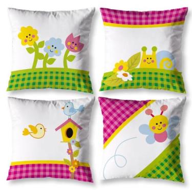 Imagem de Kit 4 Capas Almofada Infantil 40Cm X 40Cm Estampadas Flor - Enxoval Vi