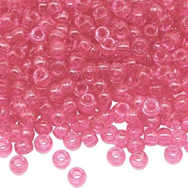 Imagem de 1000 peças de pulseira de contas de pônei de plástico arco-íris de 9 mm para colar, contas de cabelo para tranças para meninas, chaveiro, fabricação de joias (glitter rosa)