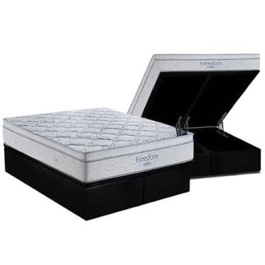 Imagem de Cama Box Báu Blindado + Colchão de Molas Ensacadas Freedom - (Queen, Sintético Preto)