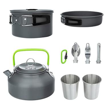 Imagem de Qudai Conjunto de panelas de acampamento leve e portátil para chaleiras Copos para colher e cortador de garfo para caminhadas em piquenique