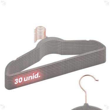 Imagem de Kit 30 Cabides Veludo Cinza Gancho Rose Antideslizante 45cm - ARBORETH