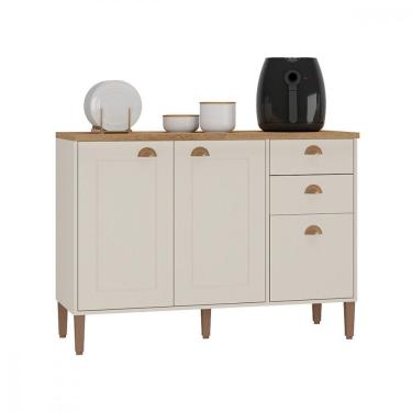 Imagem de Balcão Com Tampo 1,20 Tunisia 3 Portas 2 Gavetas Off White Com Canelato