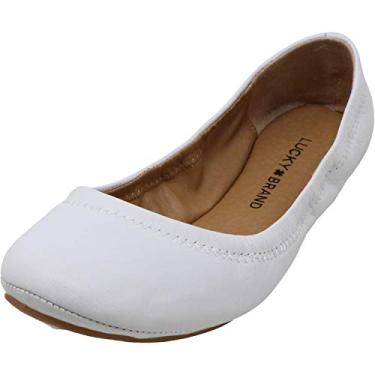 Imagem de Lucky Brand Sapatilha feminina Emmie Ballet, Branco brilhante, 7.5 Wide