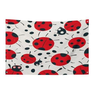 Imagem de Bandeira com quatro furos bandeiras para todos os climas vermelho preto manchado joaninha impressa bandeira decorativa bandeiras de poliéster adequadas para uso interno e externo 89 x 159 centímetros