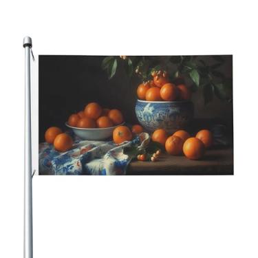 Imagem de Bandeira de 0,9 x 1,5 m Bandeira dupla face ao ar livre com 2 ilhós laranjas na mesa bandeiras 200D decorações externas resistentes bandeira de poliéster bandeira de quintal para férias ao ar livre
