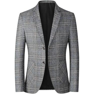 Imagem de Blazer Masculino Slim Fit 2 Botões Terno Jaqueta Lapela Xadrez Terno Formal Blazer Jaquetas Leve Escritório Negócios Smoking Jaqueta Primavera Tuxedo Blazers, Grey, S