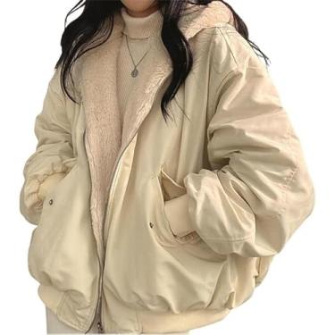 Imagem de Jaqueta Casaco Feminino Em Ambos Os Lados Parka Com Capuz De Pele Forrado De Lã Quente Casaco Dupla Face Jaqueta Ao Ar Livre, Apricot, XXL