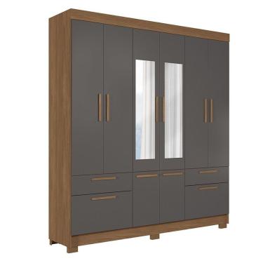 Imagem de Guarda-roupa 8 Portas 4 Gavetas Com Espelho Mdp Curitiba Jatobá/ Grafitte