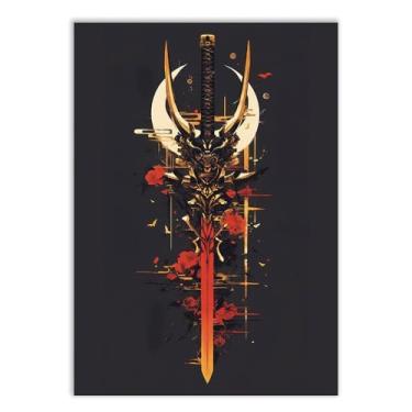 Imagem de Placa Decorativa Espada Oni Samurai Ilustração Vetorial Poster Quarto Sala