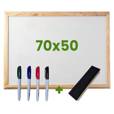 Imagem de Quadro Multifuncional para Recados e Organização – Mural Magnético, Painel Magnético e Modelo Compacto com Ceramic Steel e Moldura Natural(70x50 apagador e 4 Marcadores)