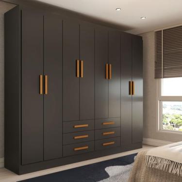 Imagem de Guarda-Roupa Casal Hilton 8 Portas 6 Gavetas Black - Panorama Móveis, 