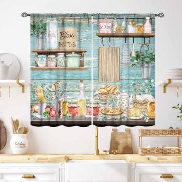 Imagem de Lnepty Cortinas de janela de cozinha de fazenda, tema country garfo e colher de cozinha, cortinas rústicas pequenas e curtas para janela de café para celeiro, madeira, madeira, prancha, banheiro