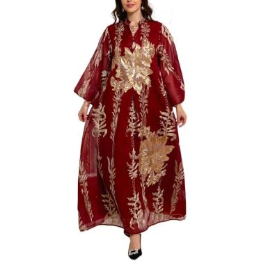 Imagem de Mulheres Muçulmanas Abaya Vestido Roupas De Oração Islâmico Kaftan Maxi Vestidos Bordado Frisado Dourado Fio Árabe Robe, Blue, M