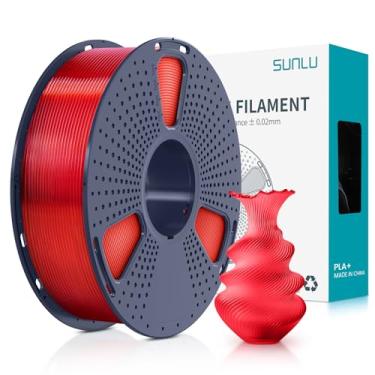 Imagem de SUNLU PLA Plus Filamento 1,75mm 1KG, Carretel Perfeitamente Enrolado, PLA+ 1000g, Precisão Dimensional +/- 0.02 mm, Compatível com a Maioria das Impressoras 3D FDM, 1kg (2.2lbs), Vermelho Transparente
