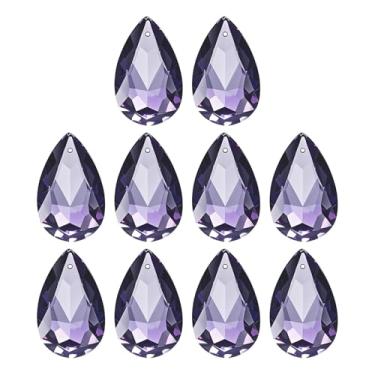 Imagem de PATIKIL K9 Pingentes de gota de cristal, contas ovais, pacote com 10 peças de prismas de lustre de 38 mm, contas penduradas, lâmpada DIY para decoração de artesanato, roxo escuro