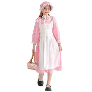Imagem de Happy Cherry Conjunto de vestidos florais pioneiros colonial 1800 vestido renascentista 3 peças/4 peças 3-15 anos, 3 peças, rosa, 13-14 Anos