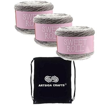 Imagem de Premier Yarns Sweet Roll Silver Swirl 1047-11 (3 novelos - mesmo lote de corante) Fio acrílico médio #4 penteado para crochê e tricô com bolsa de projeto