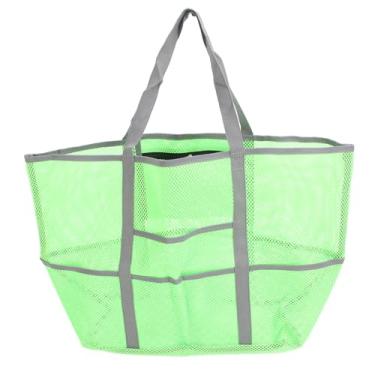 Imagem de Mesh Beach Bag de grande capacidade à prova d'água, com 8 bolsos, bolsa de piscina de malha respirável para passeios de praia de férias que viajam material de nylon 16,5 x 15 x (Verde)