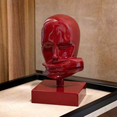 Imagem de Escultura Mascara Rosto Silêncio Em Cerâmica Vermelho Ocre 25cm B02 - 
