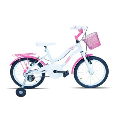 Imagem de Bicicleta Infantil Forss Hello, Aro 16, Com Cestinha e Rodinhas, Para 3 a 6 Anos (Branco/Rosa)