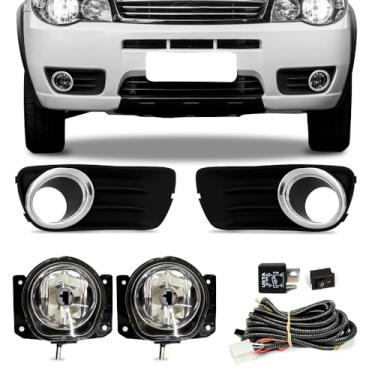 Imagem de Kit Farol de Milha para Palio Way 2015 a 2017 Palio Economy 2014 a 2016 Completo com Grade Moldura Chicote Botão e Relê Auxiliar Neblina (Moldura Preta com Aro Cromado)