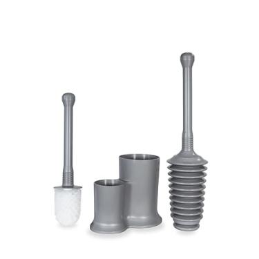 Imagem de Master Plunger Conjunto de 500 e escovas de vaso sanitário – Êmbolo de vaso sanitário cinza resistente com escova e suporte de alta eficiência – Kit de limpeza de banheiro durável e compacto