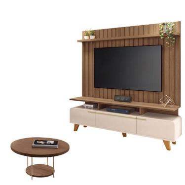 Imagem de Rack Bancada Essenza E Painel Link Com Mesa De Centro Sky Off White Castanho – Hb Móveis