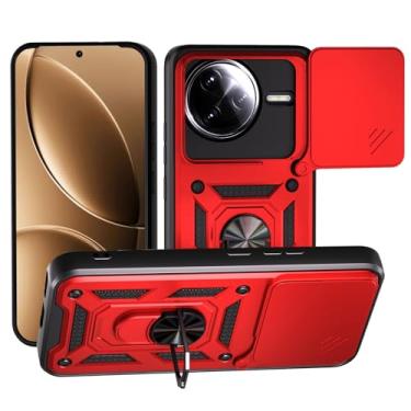 Imagem de Ysnzaq Capa para Xiaomi Redmi K80 Pro, janela de lente deslizante, capa protetora de telefone de grau militar com suporte para Xiaomi Poco F7 Ultra SJ vermelha