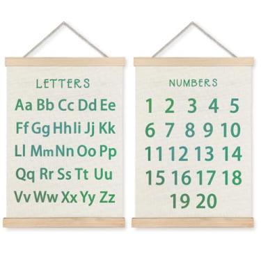 Imagem de Decoração de parede de sala de aula, pôster educacional de arte de parede com números e alfabeto, números ABC do alfabeto de 1 a 20, decoração de parede para quarto de crianças, sala de jogos, sala de