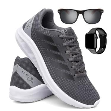 Imagem de Tênis Masculino Esporte Caminhada Corrida Ultra Leve e Macio + Óculos + Relógio - Cinza/38
