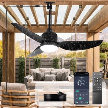Imagem de Depuley Ventiladores de teto de 106 cm com luzes: Ventilador de teto externo preto à prova d'água para pátios - Ventiladores de gazebo com controle remoto - Ventilador externo para varanda de pérgola