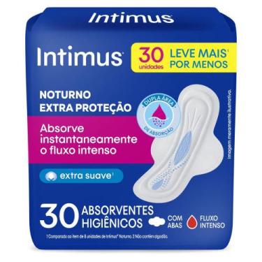 Imagem de Absorvente Intimus Noturno Cobertura Suave com Abas 30 Unidades, 1 Pac