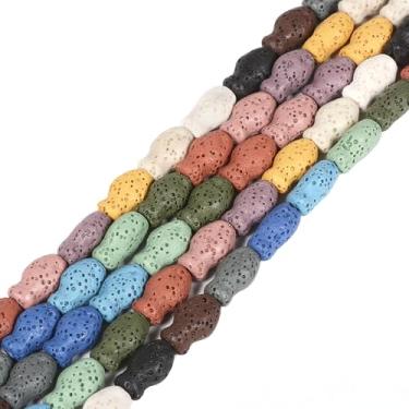 Imagem de Contas soltas tingidas de peixe de 14 mm com pedra vulcânica multicolorida para fazer joias DIY