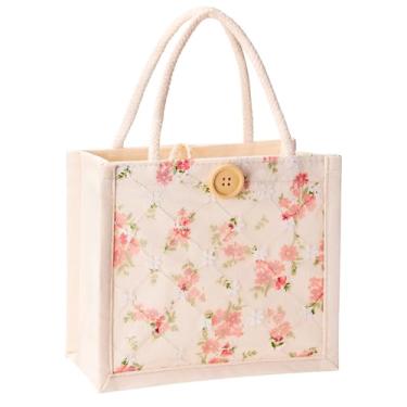 Imagem de HSOOVZN Bolsa feminina, bolsa de lona bordada de renda, mini bolsa de tecido personalizada, sacola de compras de supermercado reutilizável, rosa, Small
