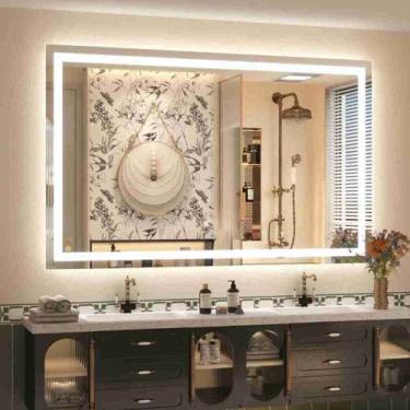 Imagem de Espelho Retangular Jateado Grande Com Led 60x140cm Lapidado - Espelho 