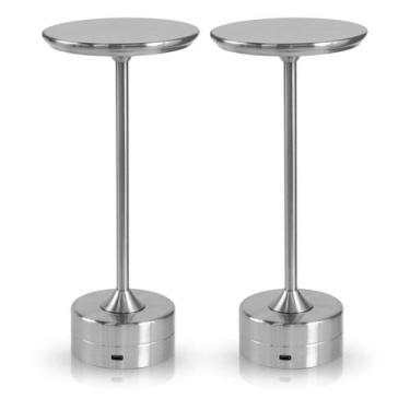Imagem de 2x Luminária de Mesa Candeeiro Led Prata Sem Fio Tutto Home Recarregáv