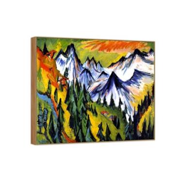 Imagem de BMZFYBS Quadro de madeira - Pintura de parede famosa em tela - Imagens para decoração de casa - Picos das montanhas - pôster e impressões 60 x 65 cm 24 x 25 pol