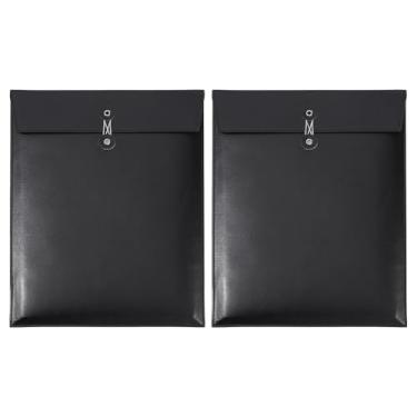 Imagem de BENECREAT 2 pastas de arquivo de couro PU, pasta vertical de enchimento de envelope A4, bolsos de armazenamento de arquivos de couro à prova d'água com fecho de cordão (preto)