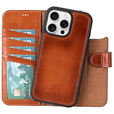 Imagem de VENOULT Capa carteira destacável para iPhone 16 Pro Max, 4 porta-cartões de crédito, compatível com Magsafe, RFID, couro legítimo, homem ou mulher, absorvente de choque, magnética (marrom castanho)