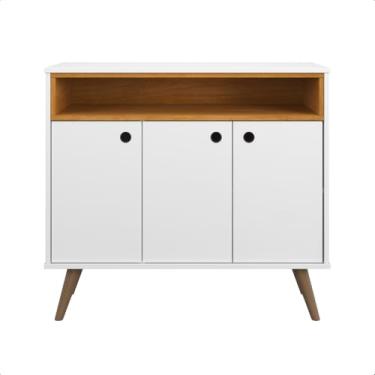 Imagem de Buffet Rack Aparador Multiuso 3 Portas Paris RP Online (Branco/Nature)